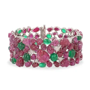 167.31 Carat Carved Ruby and Emerald Bracelet