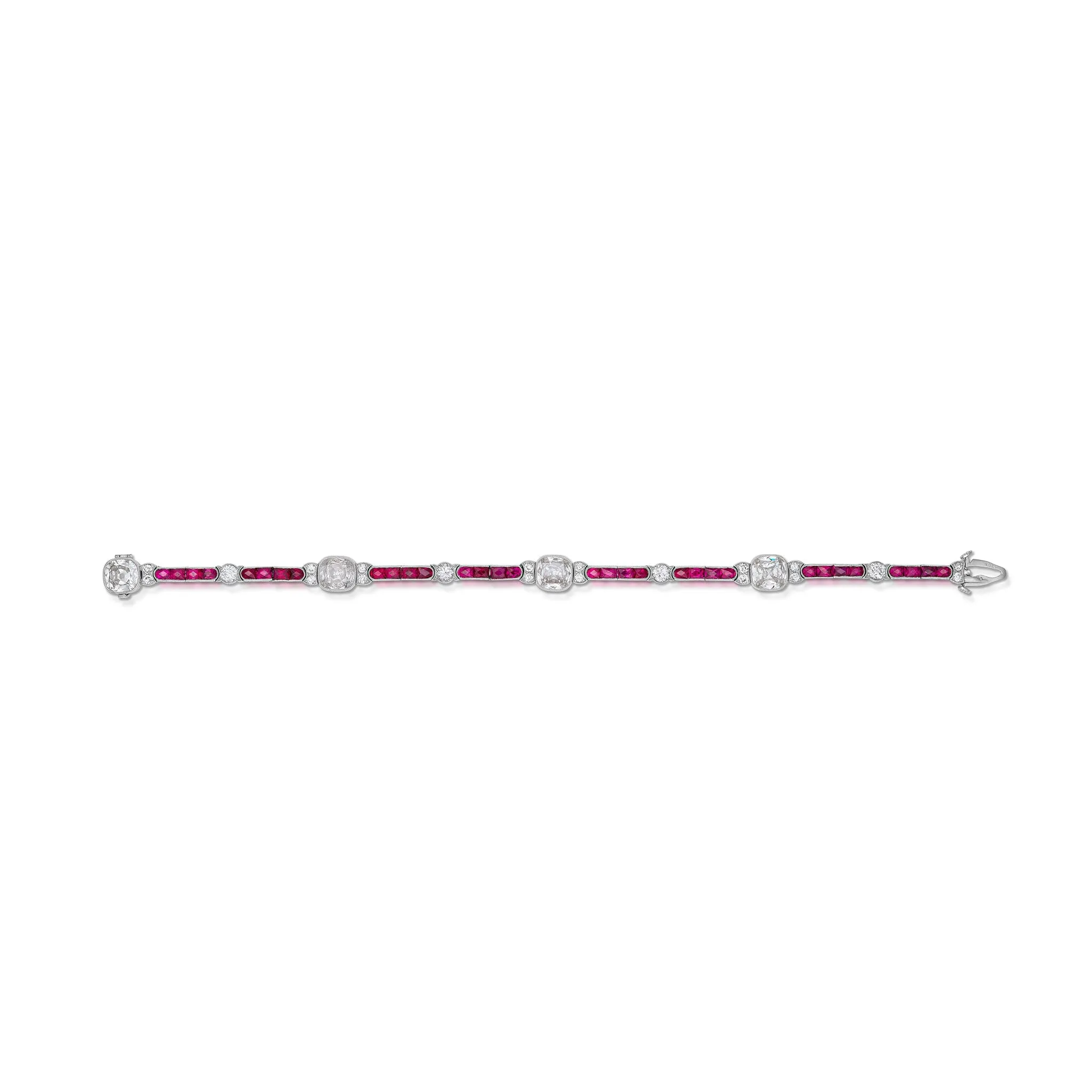 17.00 Carat Art Deco Black, Starr & Frost Diamond and Ruby Bracelet