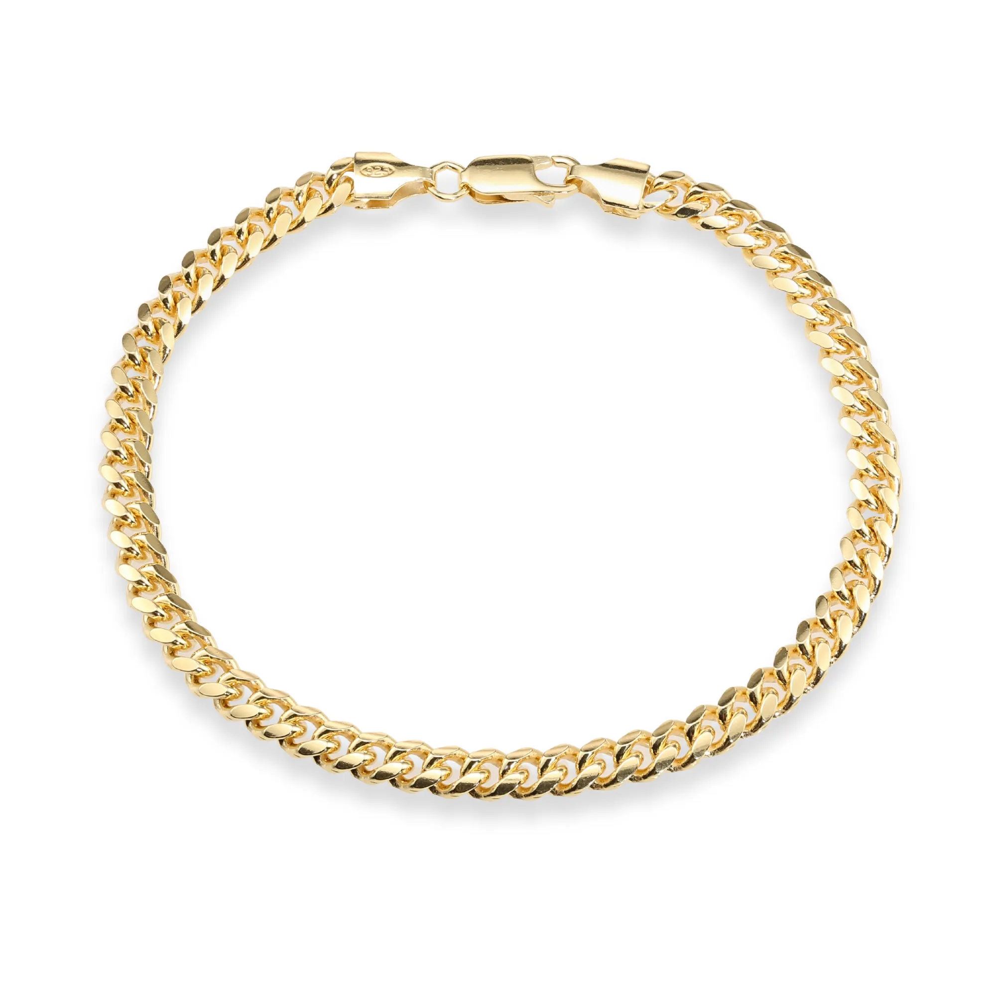 925 Sterling Silver Gold Plated Cuban Chain Necklace & Bracelet