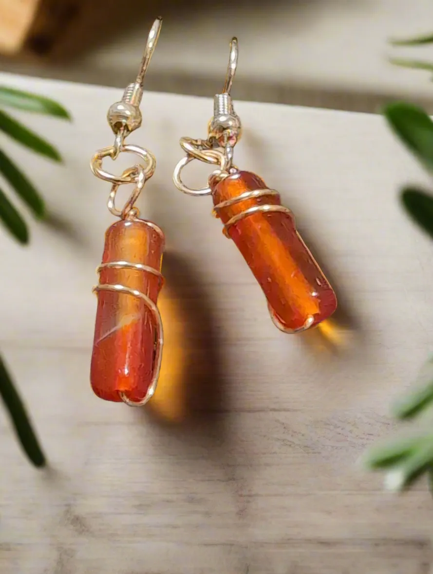 Amber wire wrapped earrings