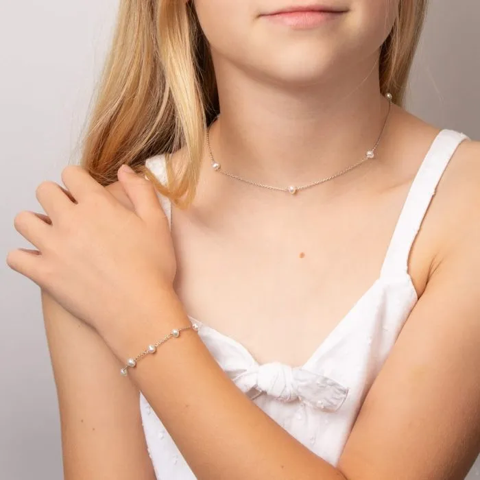 D for Diamond Pearl Station Bracelet with Diamond