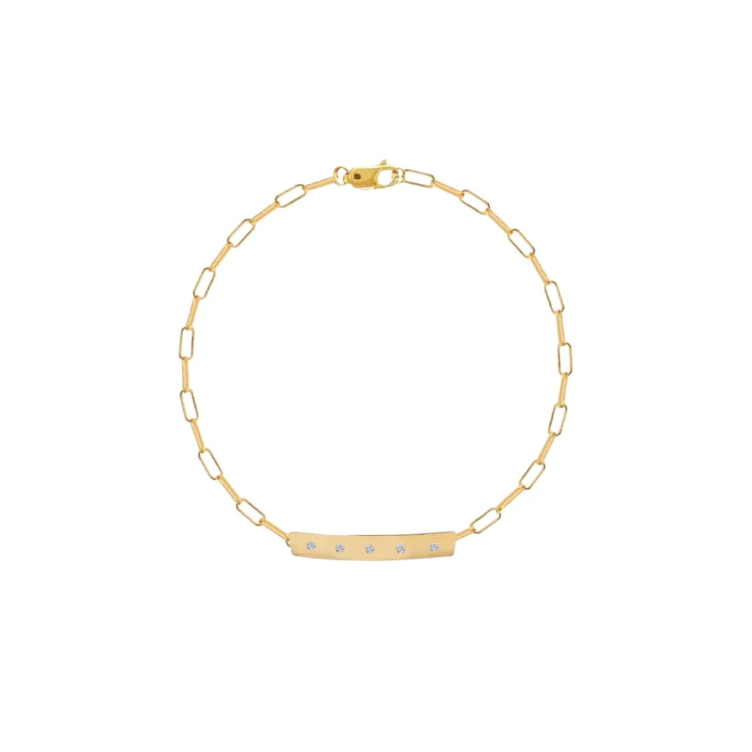 Flush Set Diamond Bar Paperclip Bracelet