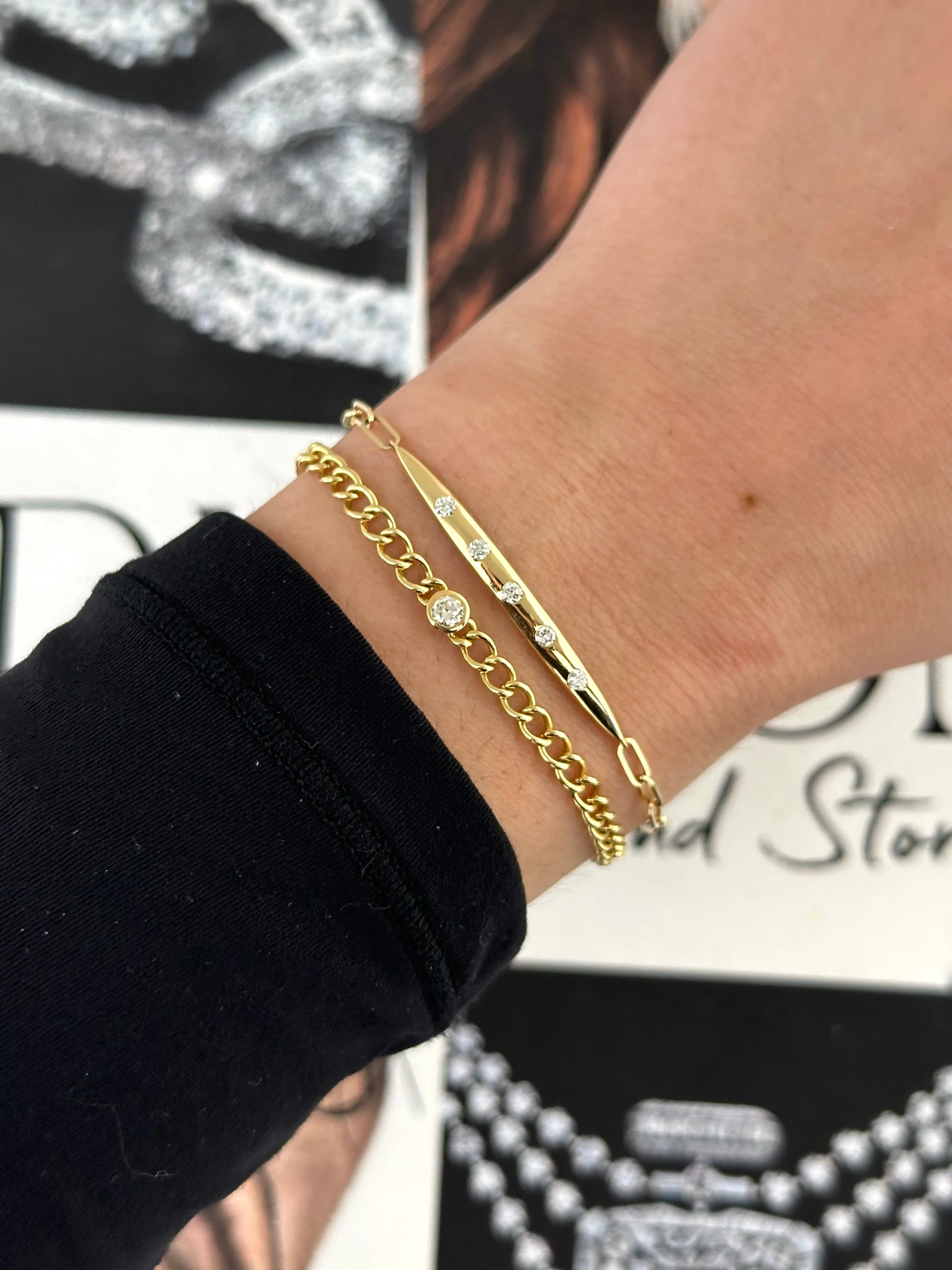 Flush Set Diamond Bar Paperclip Bracelet