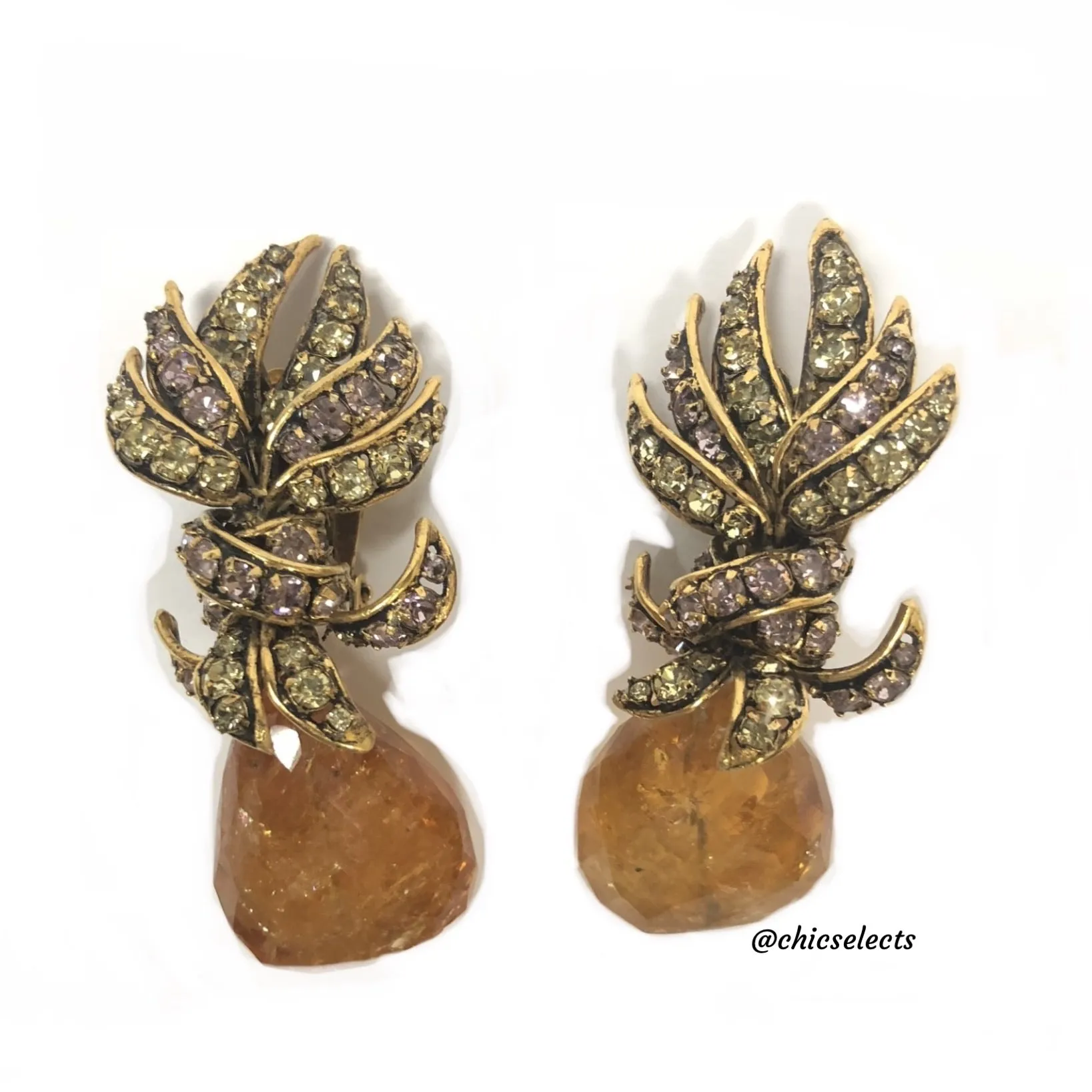 IRADJ MOINI AMBER QUARTZ TEAR DROP CLIP ON EARRINGS