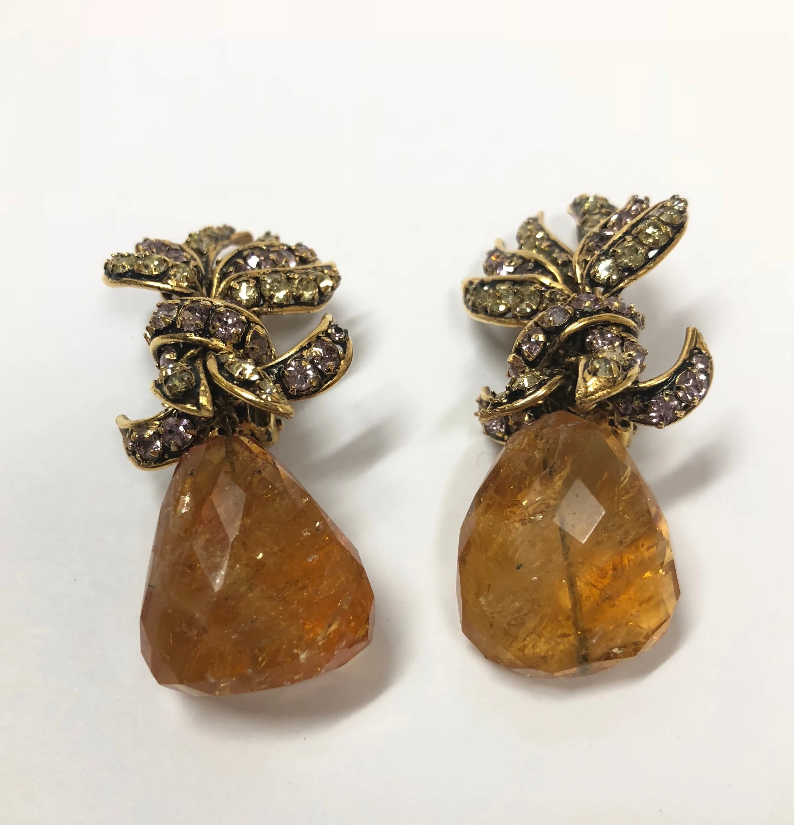 IRADJ MOINI AMBER QUARTZ TEAR DROP CLIP ON EARRINGS