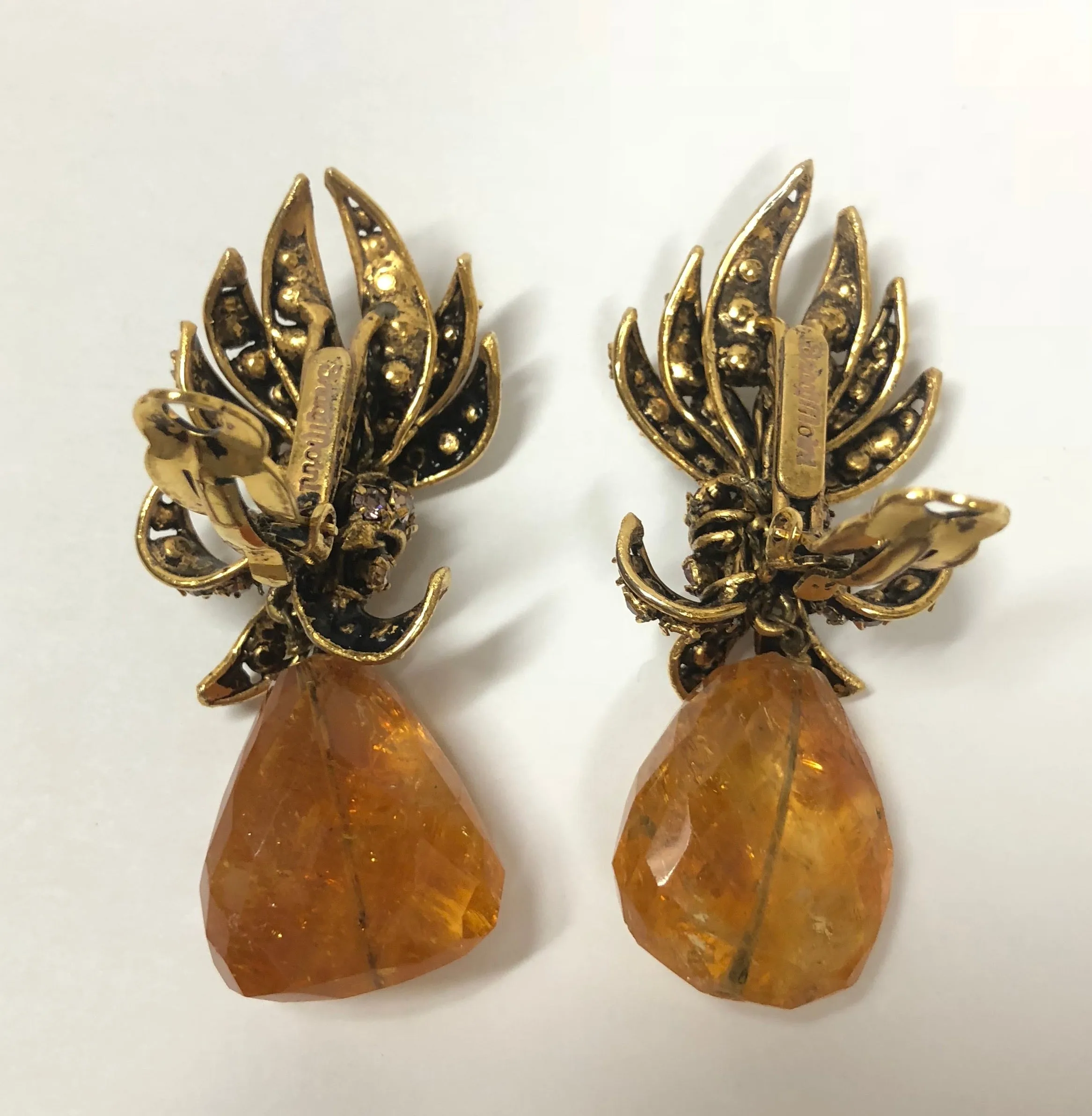 IRADJ MOINI AMBER QUARTZ TEAR DROP CLIP ON EARRINGS