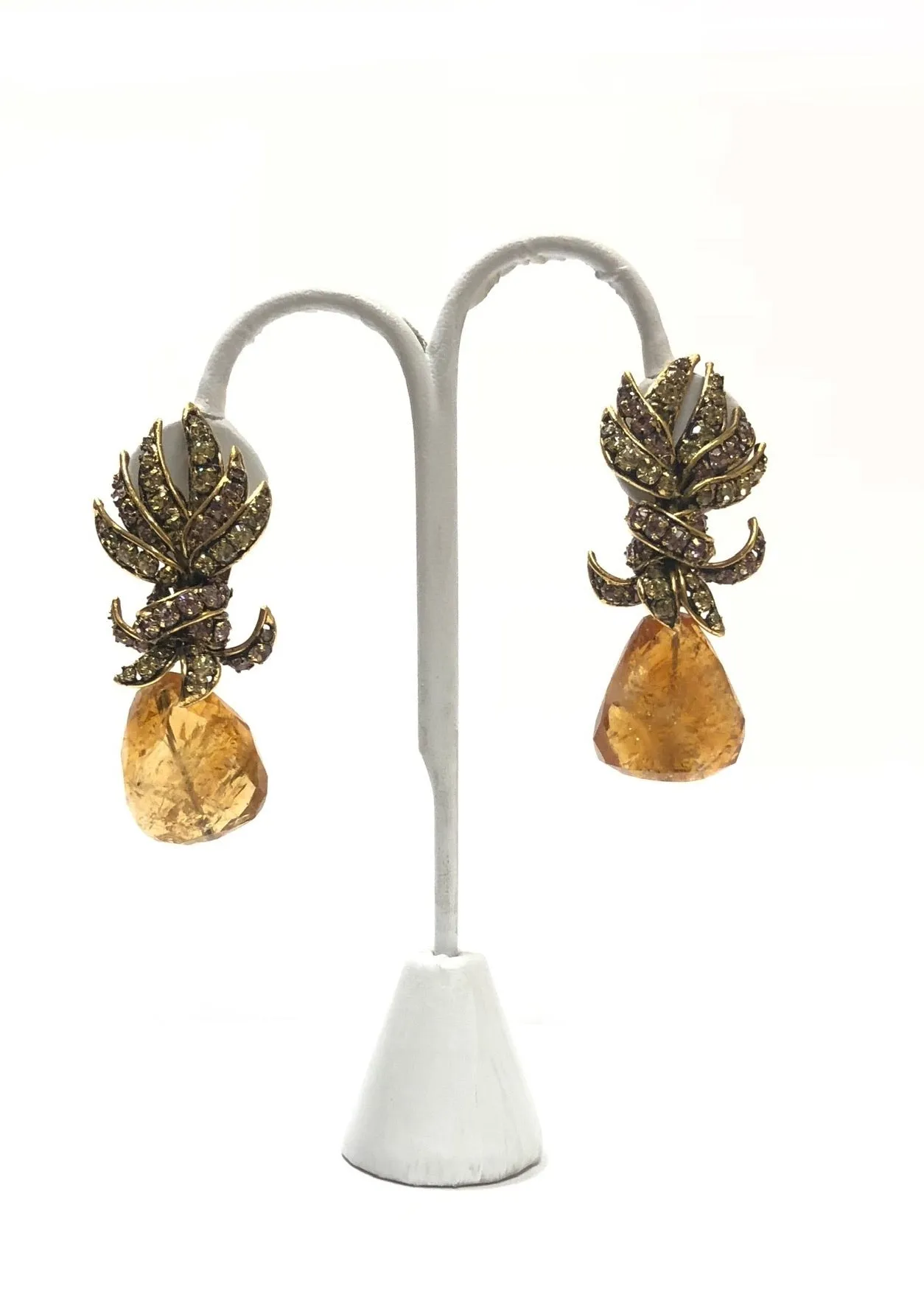 IRADJ MOINI AMBER QUARTZ TEAR DROP CLIP ON EARRINGS