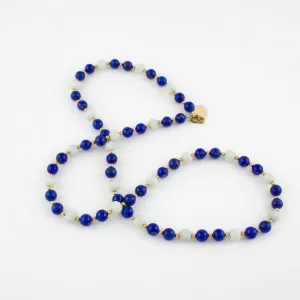 Long Lapiz and Light Green Jade Necklace