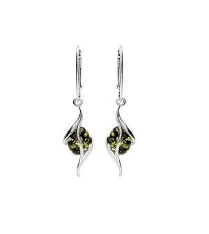 MILENA Drop Silver Earrings Green Amber