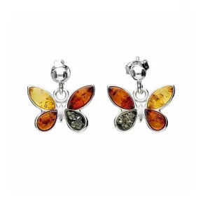 MILENA Earrings Dangle silver and multicolour amber Butterfly