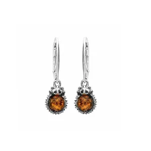 MILENA earrings Drop Silver and Amber Hedgehog XS