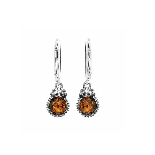 MILENA earrings Drop Silver and Amber Hedgehog XS