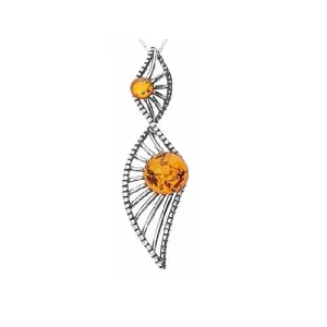 MILENA Necklace Amber and Silver Dangle Oxidised