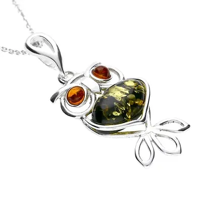 MILENA Necklace Designer Amber Silver Owl Necklace