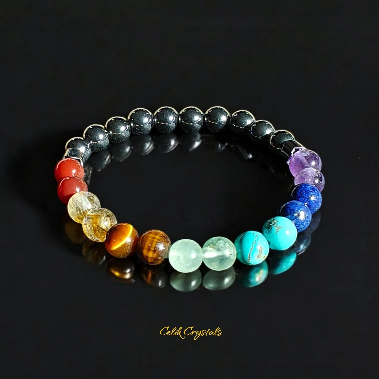 Real 7 Chakra Bracelet & Hematite 8mm Unisex