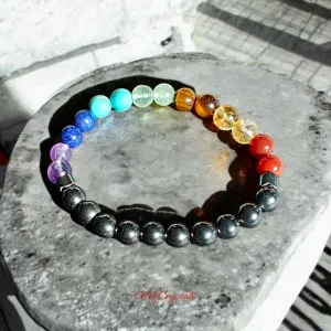 Real 7 Chakra Bracelet & Hematite 8mm Unisex