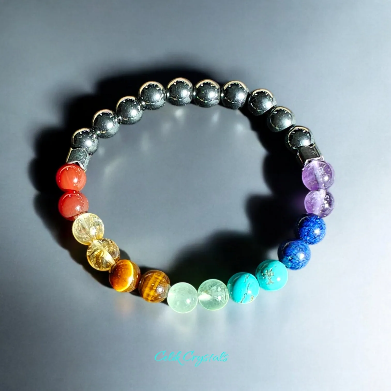 Real 7 Chakra Bracelet & Hematite 8mm Unisex