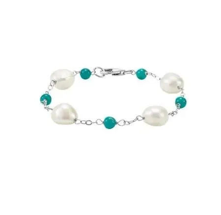Silver Pearl & Turquoise Bracelet