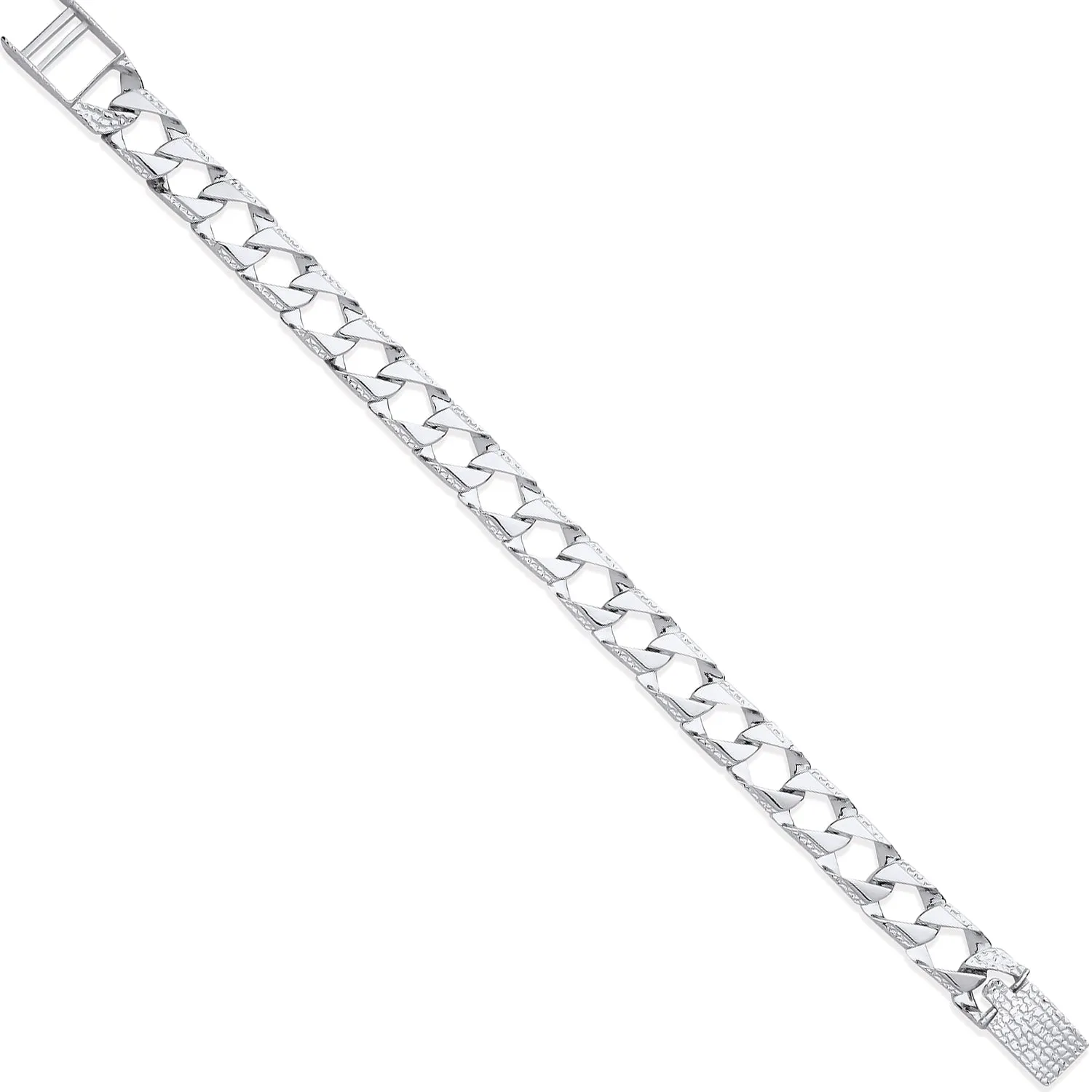 Silver Square Curb Ribbed Edge Link Gents Bracelet