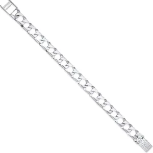 Silver Square Curb Ribbed Edge Link Gents Bracelet