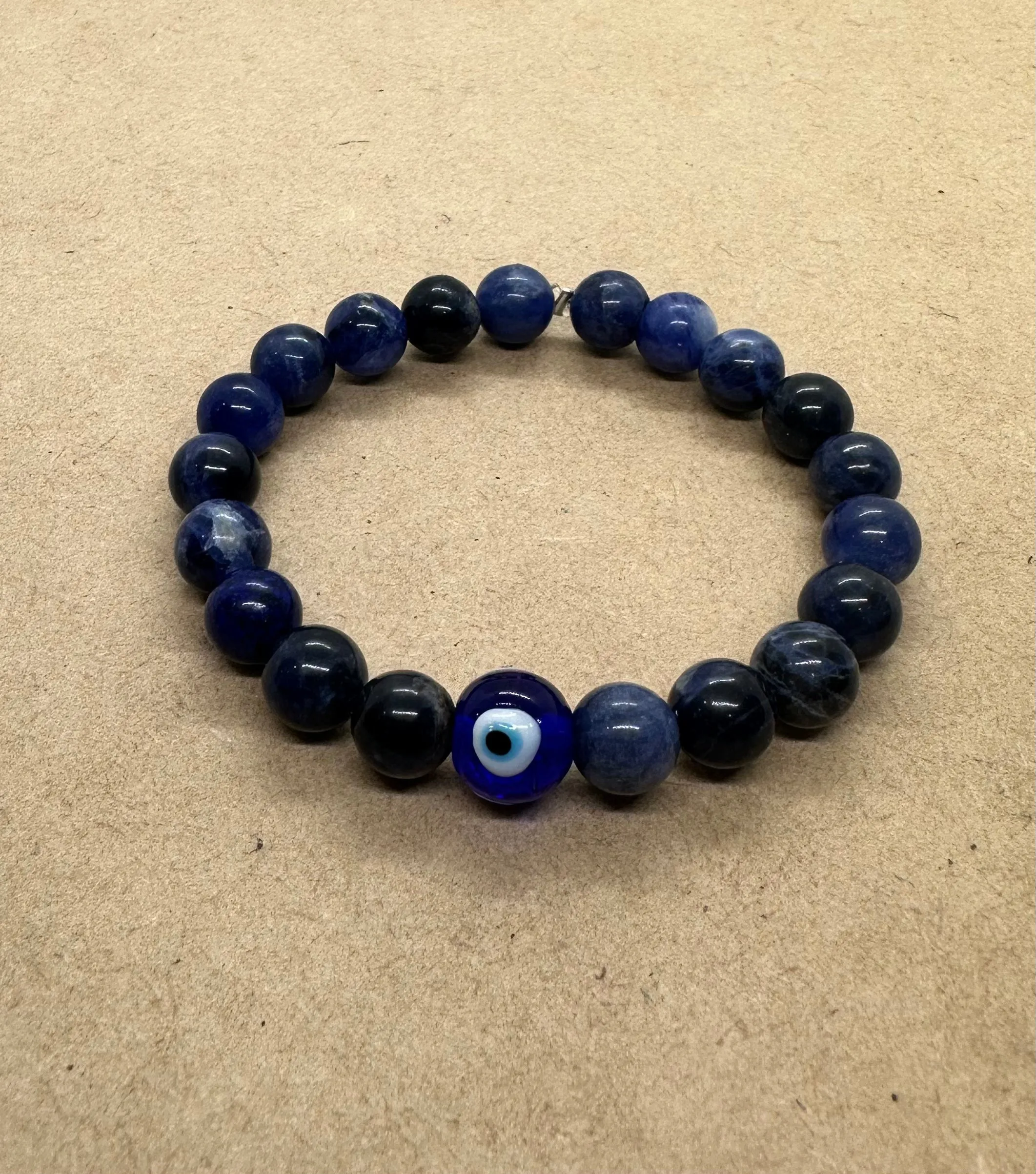 Sodalite Crystal Beaded Protection Bracelet with Evil Eye 🧿