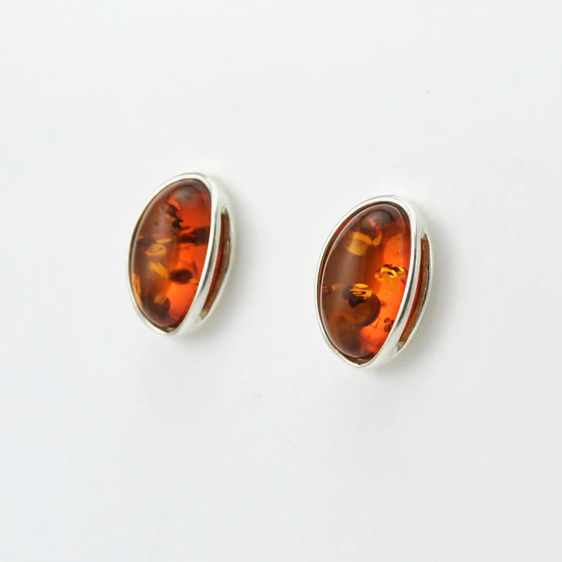 Sterling Silver Amber Oval Post Earrings