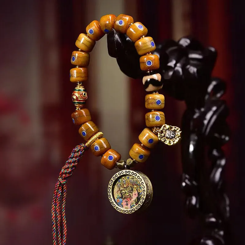 Tibetan Yak Bone Bracelet with Tangka Pendant