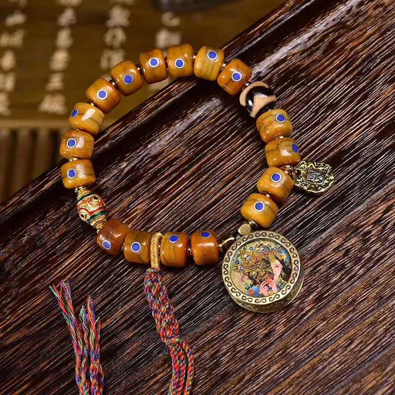 Tibetan Yak Bone Bracelet with Tangka Pendant
