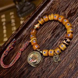 Tibetan Yak Bone Bracelet with Tangka Pendant