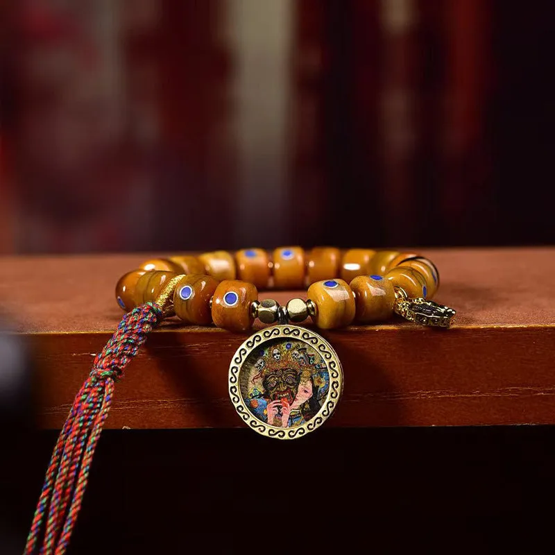 Tibetan Yak Bone Bracelet with Tangka Pendant