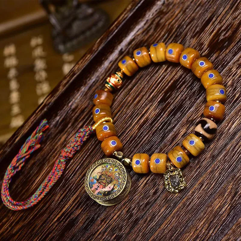 Tibetan Yak Bone Bracelet with Tangka Pendant
