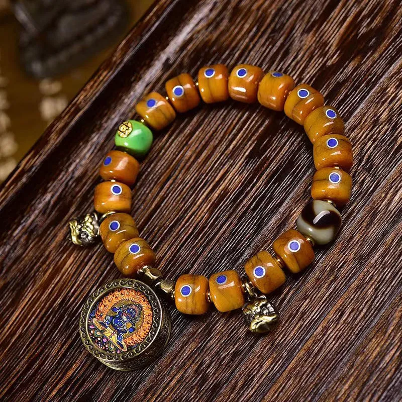 Tibetan Yak Bone Bracelet with Tangka Pendant