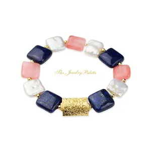 Zara white freshwater pearl, lapis lazuli and pink quartz bracelet